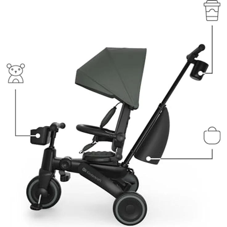 Kinderkraft Dreirad Jazz³, 6-in-1 System für Kinder von 9 Monaten bis 25 kg, drehbarer Sitz, abklappbares Verdeck, integrierter Stauraum – Bild 13