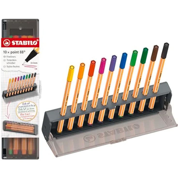 STABILO Point 88 Fineliner, 10er Set farbsortiert, 0,4 mm Spitze, wasserlöslich, sechskantiger Griff – Bild 1