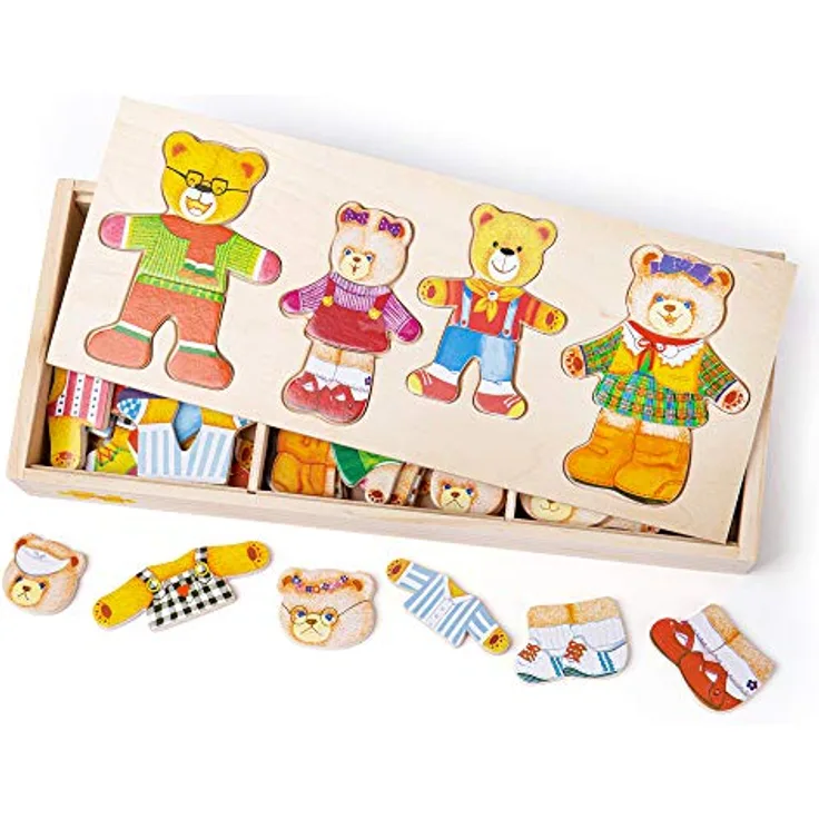 Bigjigs Toys Hölzernes Anziehspiel: Bärenfamilie, Holzpuzzle mit 72 Teilen, Höhe: 140mm, Breite: 300mm, Tiefe: 40mm