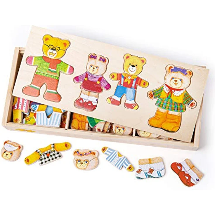 Bigjigs Toys Hölzernes Anziehspiel: Bärenfamilie, Holzpuzzle mit 72 Teilen, Höhe: 140mm, Breite: 300mm, Tiefe: 40mm – Bild 1