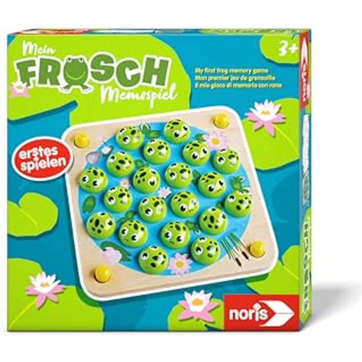 Noris Mein Frosch Memo-Spiel, Legespiel mit Holzfröschen für Kinder