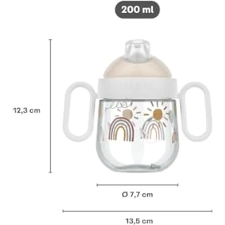 Mepal Mio Antitropf-Trinklernbecher, auslaufsicher mit transparentem Deckel, 200 ml, leicht zu haltende Griffe, Farbe Sunshine & Rainbow – Bild 4