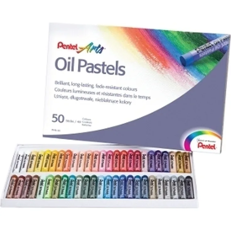 PENTEL Maltuch Ölpastellkreide Set, 50 Farben mit hoher Deckkraft und brillanten Farbtönen