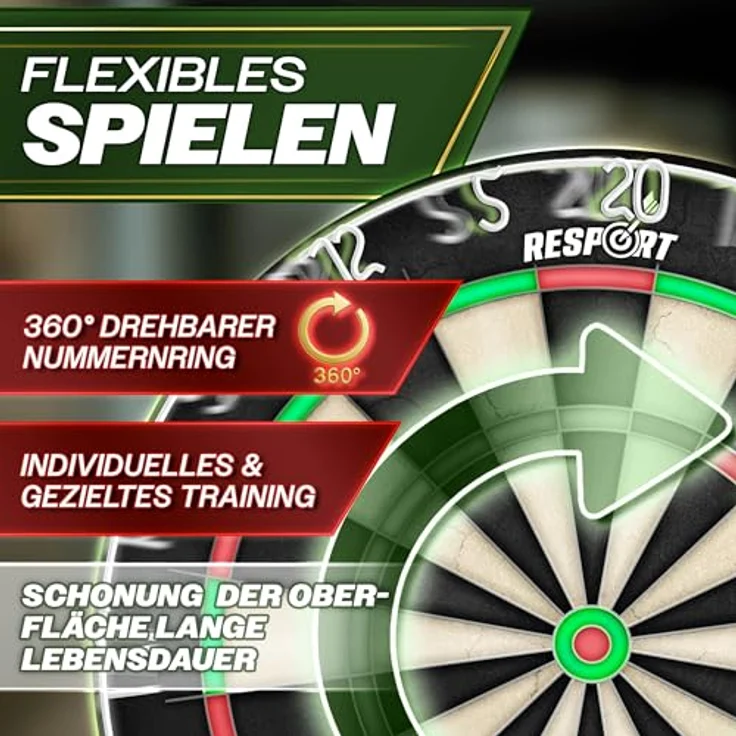 RE:SPORT® Sisal Premium Dartscheibe XXL Set, Steeldart Dartboard mit 9 Profi Dartpfeilen, 24 Pro Flights und Montagezubehör – Bild 4