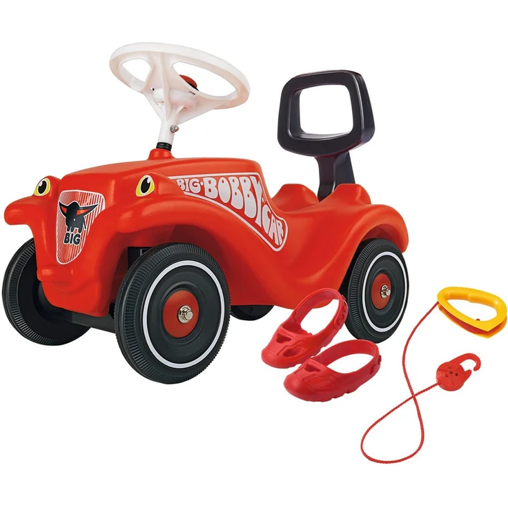 BIG Bobby Car Superpack Classic, Rutscherauto mit 2-in-1 Walker, Zugseil und Schuhschonern, rot, Made in Germany
