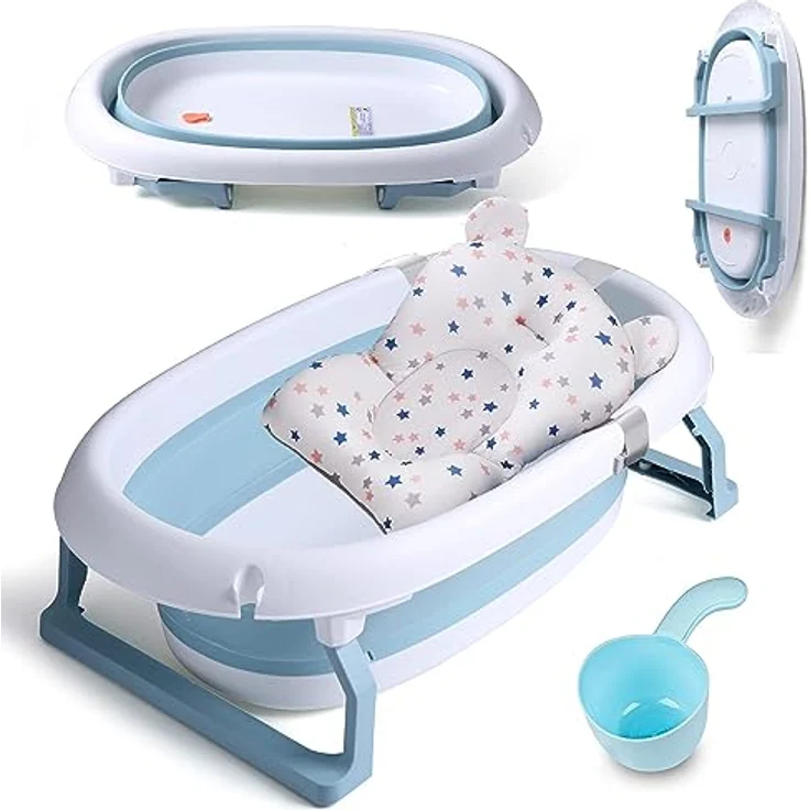 Groß Faltbare Baby Badewanne mit 55 Litern Volumen, Baby Wanne Inkl. Badewanneneinsatz Baby, Kinder Bälle, Baby-haarwaschbecher, Babybadewanne Faltbar für Babys 0-6 Jahre, 80 X 49 X 25 cm – Bild 2