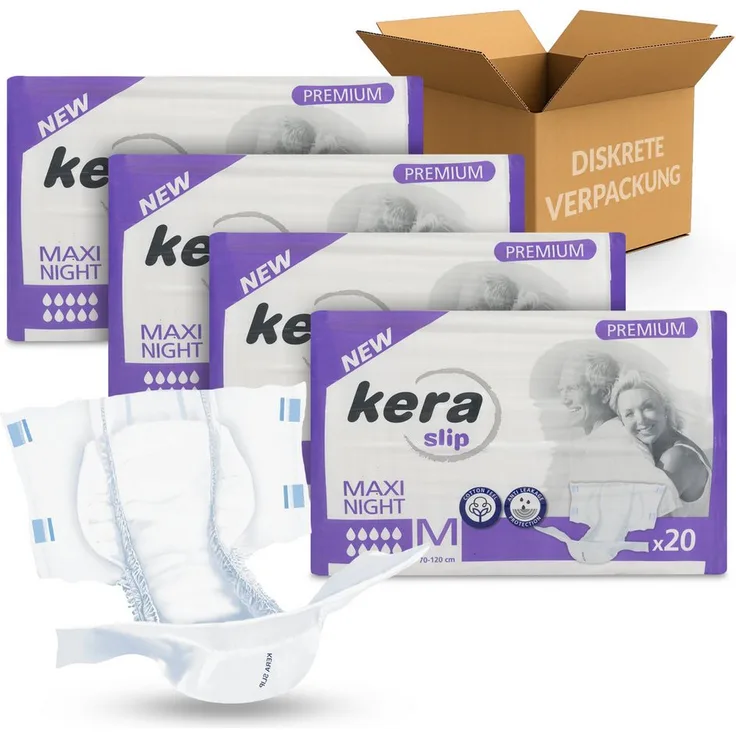 Kera Windeln Inkontinenz Slip MAXI NIGHT PREMIUM saugstarke Windeln für Erwachsene (Atmungsaktiv, doppelter Auslaufschutz, 80-St., Cotton Feel), Nachtgebrauch