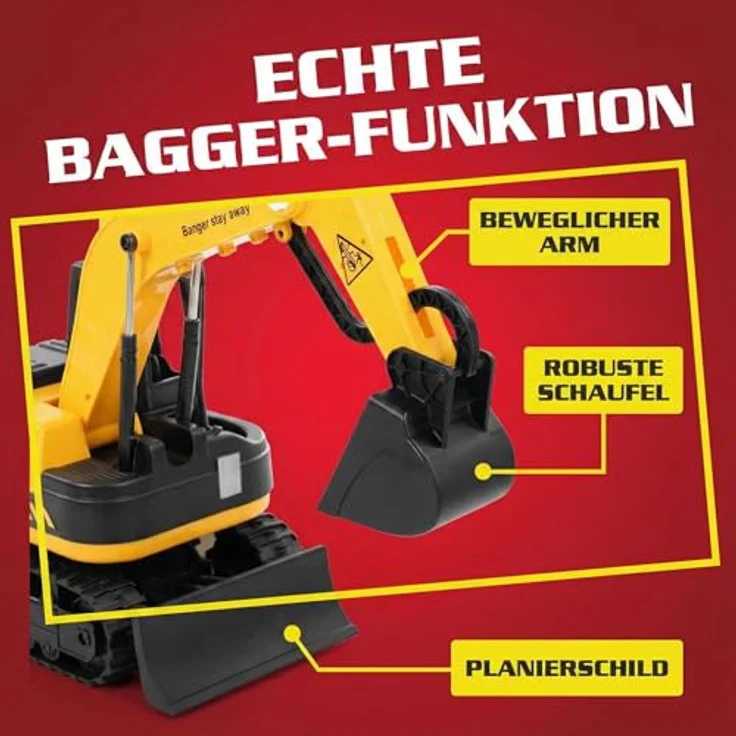 HECHT Elektro Kinderbagger, elektrischer Aufsitzbagger mit Fernbedienung, 12V Akku, 2x50W Motor, Schaufel, Sound, für Kinder ab 3 Jahren, belastbar bis 30 kg – Bild 3