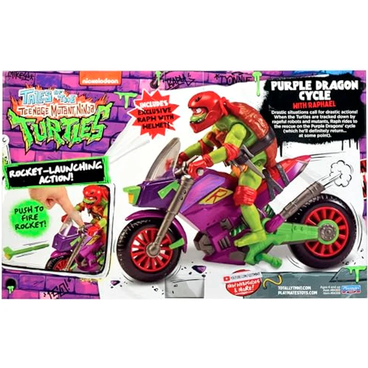 Playmates Teenage Mutant Ninja Turtles Raph Figur mit Purple Dragon Battle Cycle und Raketenscheinwerfer, One Size – Bild 8