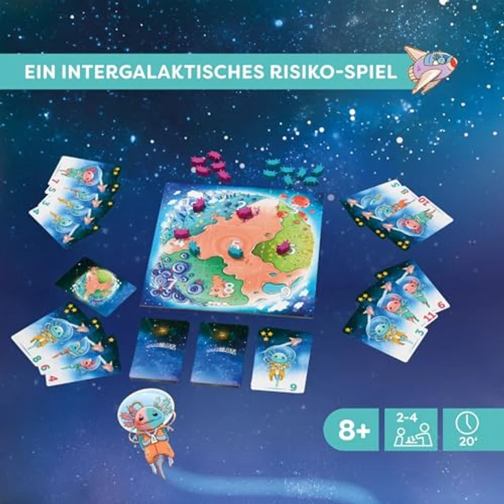 HABA Galaxolotl - No Risk No Stars - Abenteuerliches Karten- und Brettspiel für 2 bis 4 Spieler, ab 8 Jahren, mit witzigen Axolotl-Karten – Bild 3