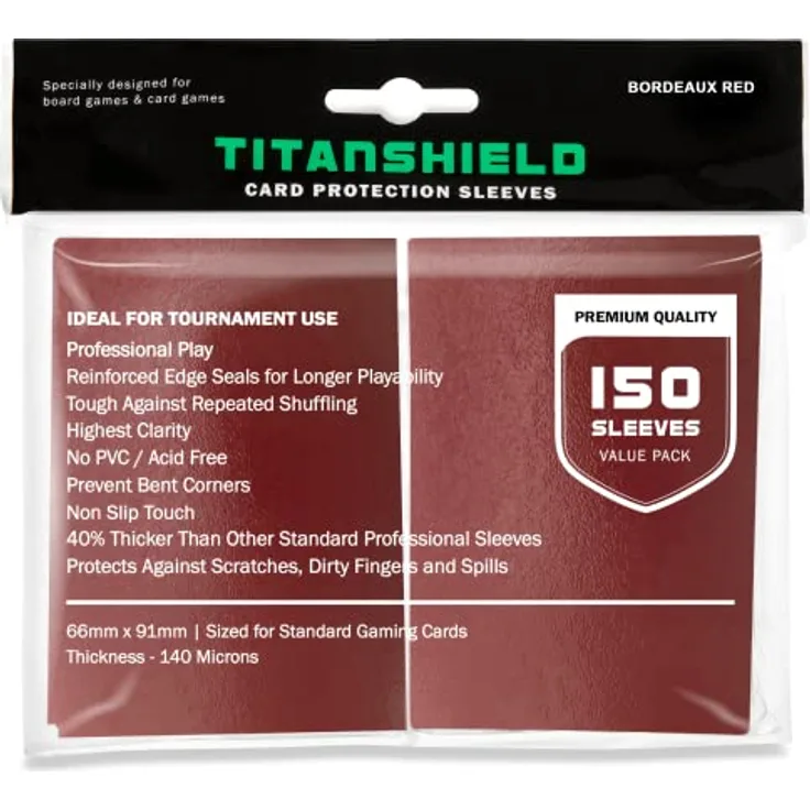 TitanShield Brettspiel-Sammelkartenhüllen, Standardgröße, Deckschutz für MTG, Dropmix, Bordeauxrot, 150 Stück