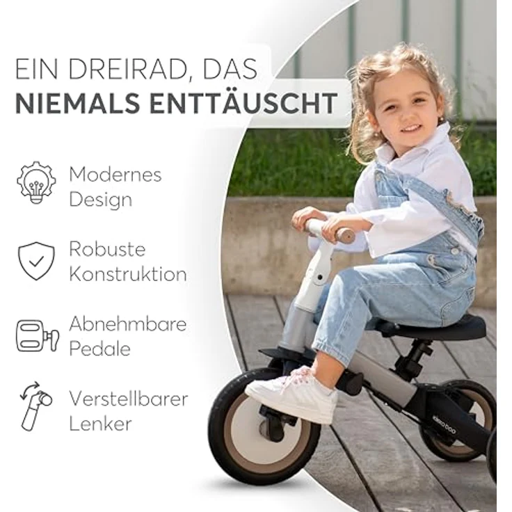 Kikkaboo Dreirad Flip 5 in 1, Stahlrahmen, rutschfeste Griffe, verstellbar, Schwarz – Bild 6