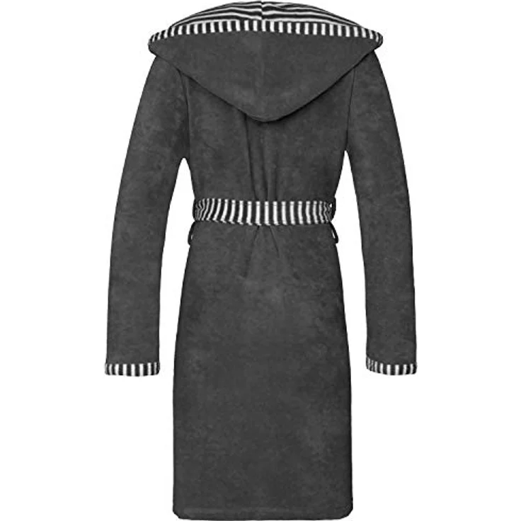 Vossen Damen Bademantel, Grau, leicht und figurformend mit modern-gestreifter Bordüre, 80% Baumwolle – Bild 4