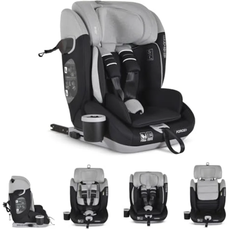 Cangaroo Force i-Size 76-150, Reboarder Kindersitz mit Isofix, SPS-Seitenschutzsystem und verstellbarer Kopfstütze, schwarz – Bild 2