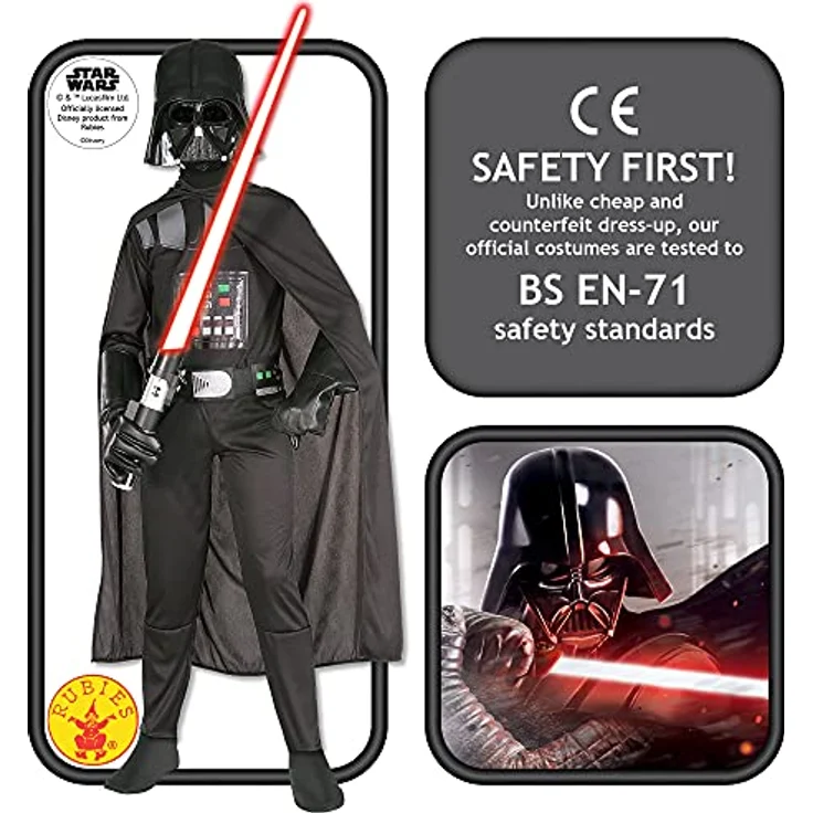 Rubie's Offizielles Disney Star Wars Darth Vader-Kostüm, Kindergröße S (9-10 Jahre), mit Overall, Maske und Umhang – Bild 2