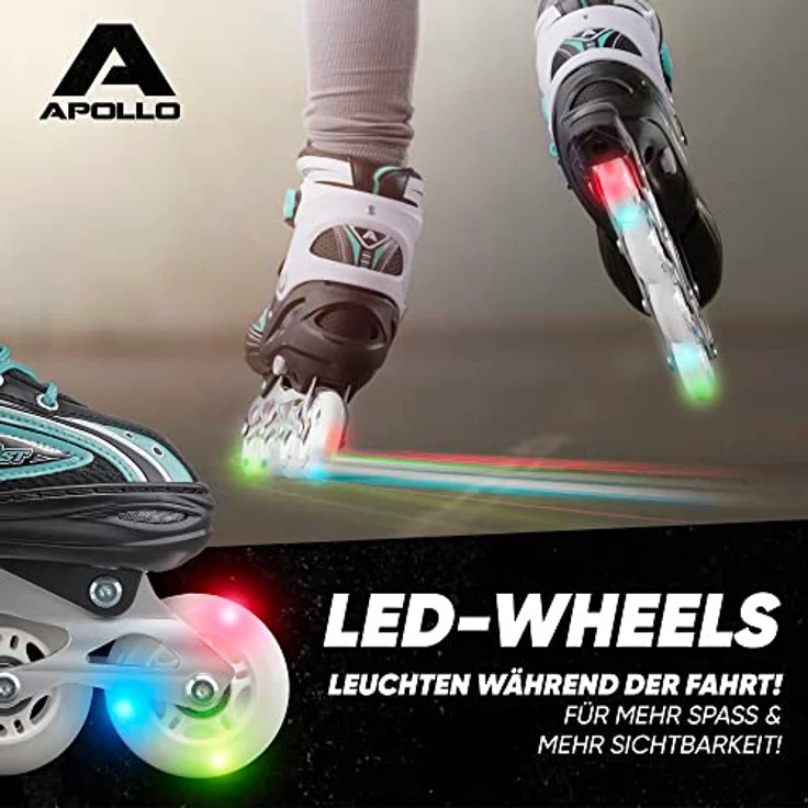 Apollo Super Blades X Pro, größenverstellbare LED Inline-Skates, Türkis, S (31-34) – Bild 3