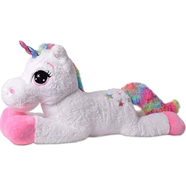 TE-Trend XXL Einhorn Kuscheltier 110cm Weiß mit Regenbogen Schweif und Horn – Bild 2