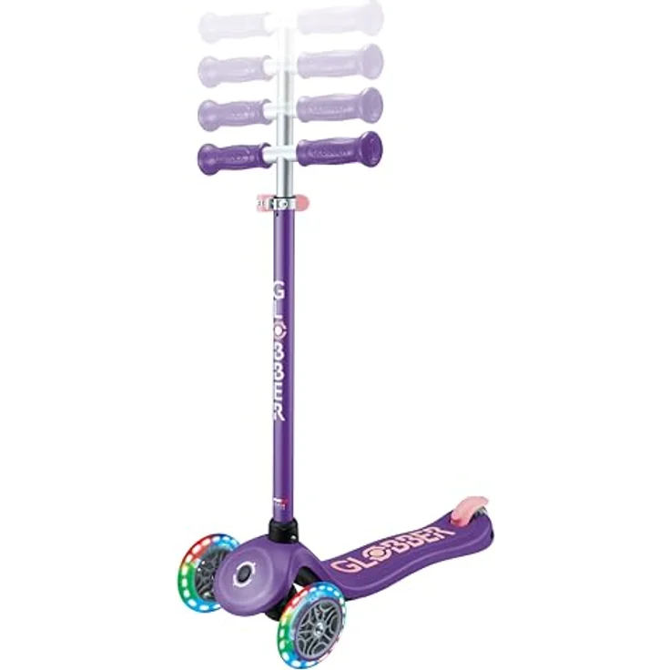 GLOBBER PRIMO PLUS LIGHTS – 3-rädriger Tretroller für Kinder, höhenverstellbar, LED-Leuchtrollen, ABEC 9, lila – Bild 2