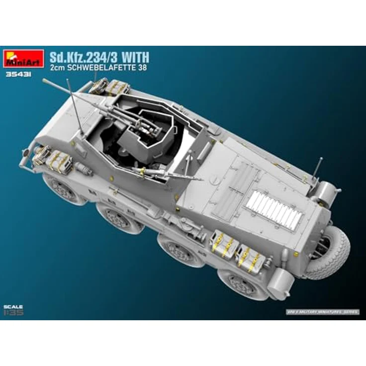 Miniart 1:35 Sd.Kfz.234/3, Modellfahrzeug mit 2 cm Lafette 38 und feinen Innendetails – Bild 9