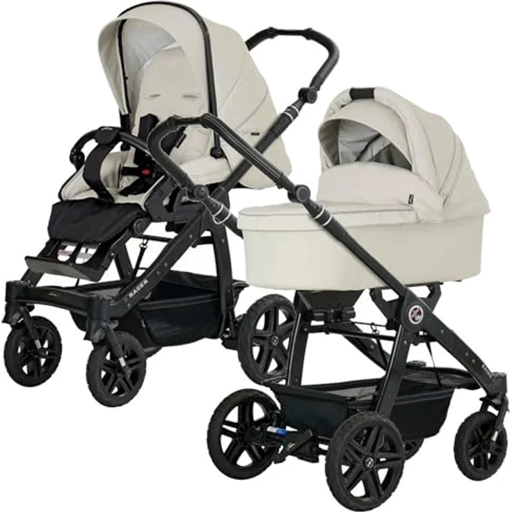 Hartan Kinderwagenset Racer GTS, Kombikinderwagen in Greige, 3-teilig, EN 1888, UV 50+, Faltgestell mit Federung und kugelgelagerten Rädern – Bild 2
