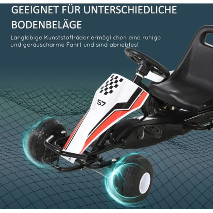 HOMCOM Kinder Go-Kart mit Handbremse weiß – Bild 5