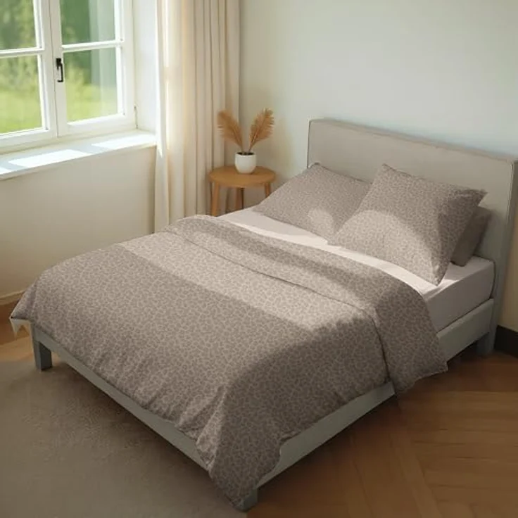 Sansibar Bettwäsche-Set Leo, 100% Baumwolle, stilvolles Leopardenmuster, grau oder taupe, Größen 135x200 & 155x220 cm – Bild 2