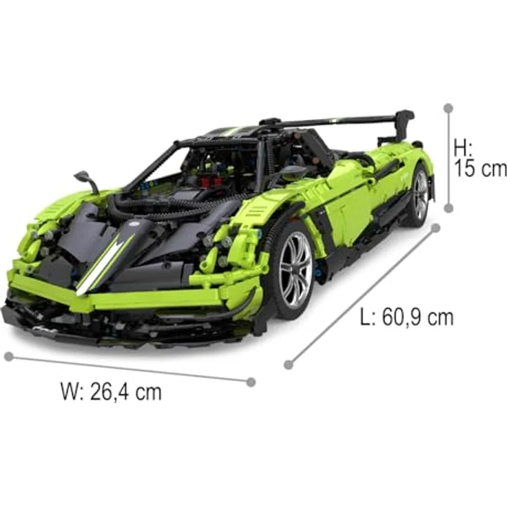 JAMARA 402826 Pagani Huayra BC 1:8 Bricks, Modellbau DIY Bausatz Rennwagen Auto, 2892 Teile, ab 14 Jahre, manuell lenkbar, Türen manuell bewegbar, Grün – Bild 3