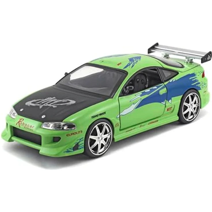 Jada Fast & Furious 1995 Mitsubishi Eclipse, Modellauto im Maßstab 1:24 mit funktionierenden Türen und Kofferraum, grün – Bild 1