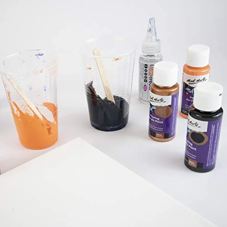 Mont Marte Pouring Set Symphonie, 4 x 60ml Acrylfarben mit Pouring Medium, Türkis, Lampen Schwarz, Bronze, Orange – Bild 5