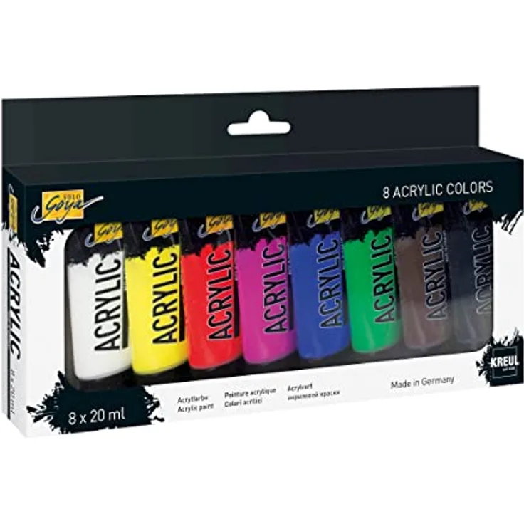 KREUL Solo Goya Acrylic Set 84171, 8 hochpigmentierte Acrylfarben à 20 ml, wasserbasis, schnell matt trocknend, gut deckend und wasserfest