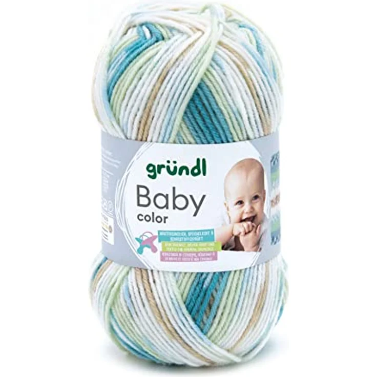 Gründl Gründl Wolle Baby color 50 g aquamarin braun mint Häkelwolle - Weiche, formstabile Häkelwolle mit interessantem Jacquard-Druck – Bild 1