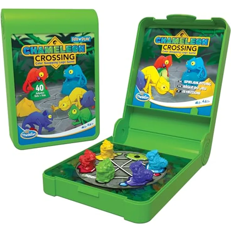 ThinkFun 76577 - Flip N' Chamäleon Crossing - Reise-Logikspiel für Kinder und Erwachsene ab 8 Jahren, 40 Herausforderungen, praktisch für unterwegs, von Anfänger bis Experte.