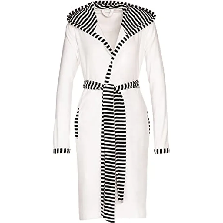 Vossen Bademantel Damen Kurzmantel Juno, leichter Kurzmantel mit Kapuze und modern-gestreifter Bordüre, weiß, 80% Baumwolle, 20% Polyester