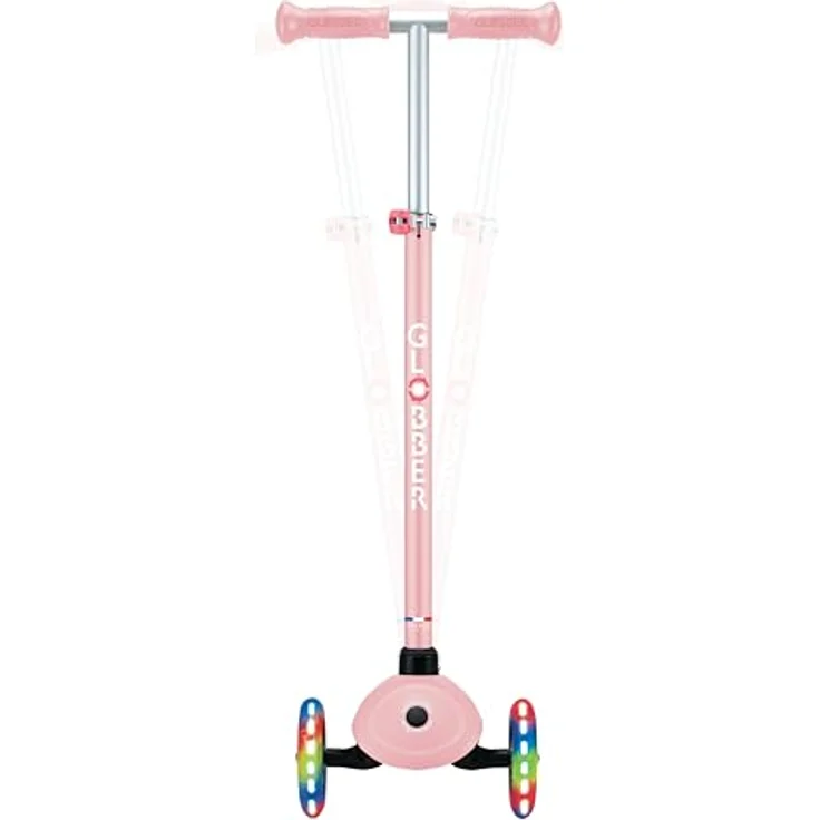 GLOBBER PRIMO PLUS LIGHTS, Tretroller für Kinder mit 3 Rollen, höhenverstellbar, LED-Leuchtrollen, pastellrosa, ABEC 9, max. Benutzergewicht 50 kg – Bild 4