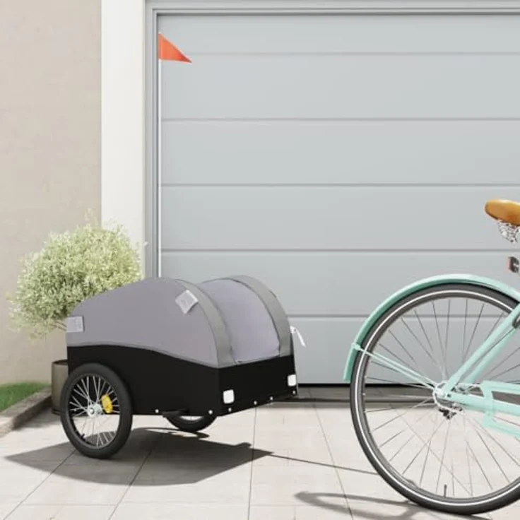 vidaXL Fahrradlastenanhänger Fahrradanhänger Schwarz und Grau 30 kg Eisen, Robustes Material, Praktisches Design, Cleveres Design – Bild 3