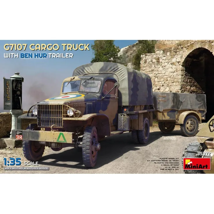 Mini Art 1:35 G7107 1,5T 4X4 Cargo Truck mit Anhänger, Modellfahrzeug für Sammler und Modellbauer