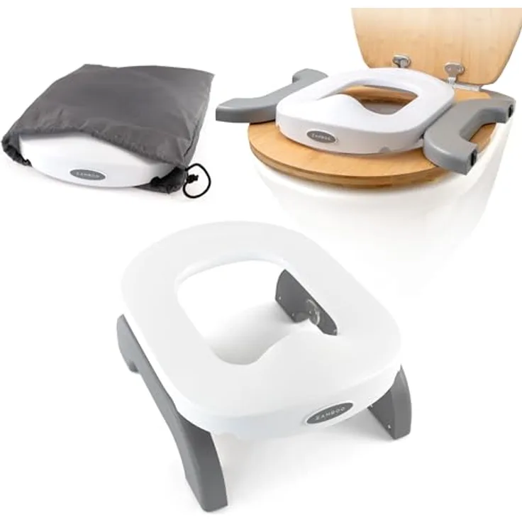 Zamboo Tragbare Baby Toilette 3in1, Reisetöpfchen & faltbarer Toilettensitz für Kinder ab 15 Monaten, mobil und hygienisch mit Einweg-Plastiktüten, Grau