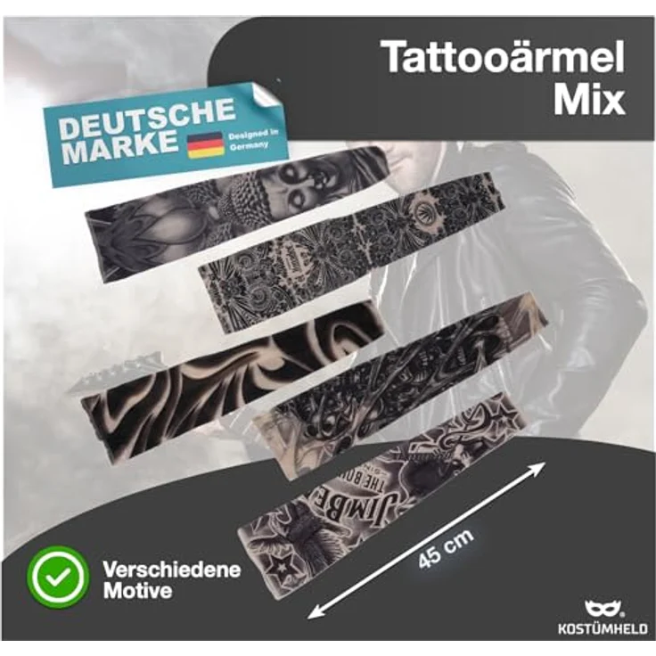 TK Gruppe Timo Klingler 5X Tattoo Ärmel Tattoo Strumpf Sleeve aus Nylon - täuschend echt - Herren - Armstrumpf für Fasching & Karnival & Halloween - Rocker – Bild 3