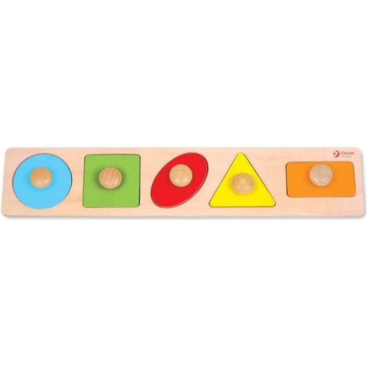Classic World Wooden Stud Puzzle Shapes, Holzpuzzle mit 5 bunten Formen für Kinder ab 12 Monaten – Bild 3