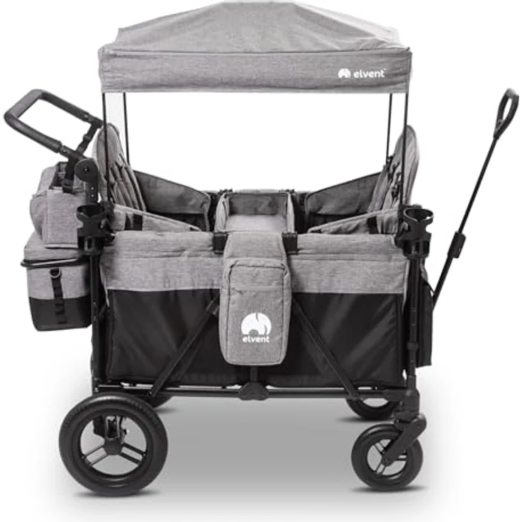 elvent ComfortPlus 4 Kinderwagen 4-Sitzer – faltbar, bis 80 kg, Sonnendach, Sitzpolster, 5-Punkte-Gurt, Fußbremse – Bild 4