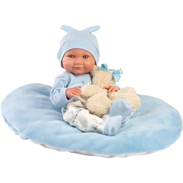Llorens Babypuppe Nico mit Kissen, blau, 40cm, Made in Europe – Bild 4