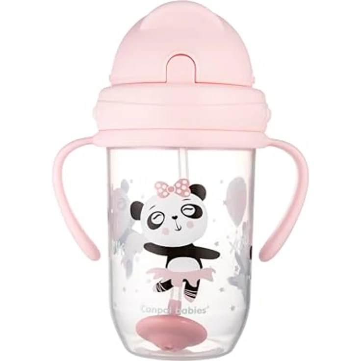 Canpol babies 56/606 Auslaufsicherer Becher mit Strohhalm, 270 ml, 6m+, exotische Tiere, Rosa – Bild 2