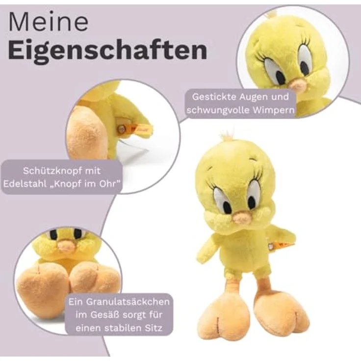 Steiff Kuscheltier Tweety, Plüschtier 20 cm, gelb, handgefertigt, waschbar bei 30 °C, ideal für Kinder – Bild 3