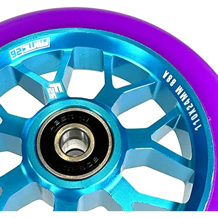 Fantic26 Stuntscooter Fantic26 Spy7 Stunt-Scooter Rolle 110mm Abec11 Türkis/Pu Lila, Aluminium 6061-T6, ABEC-11 Kugellager – Bild 2
