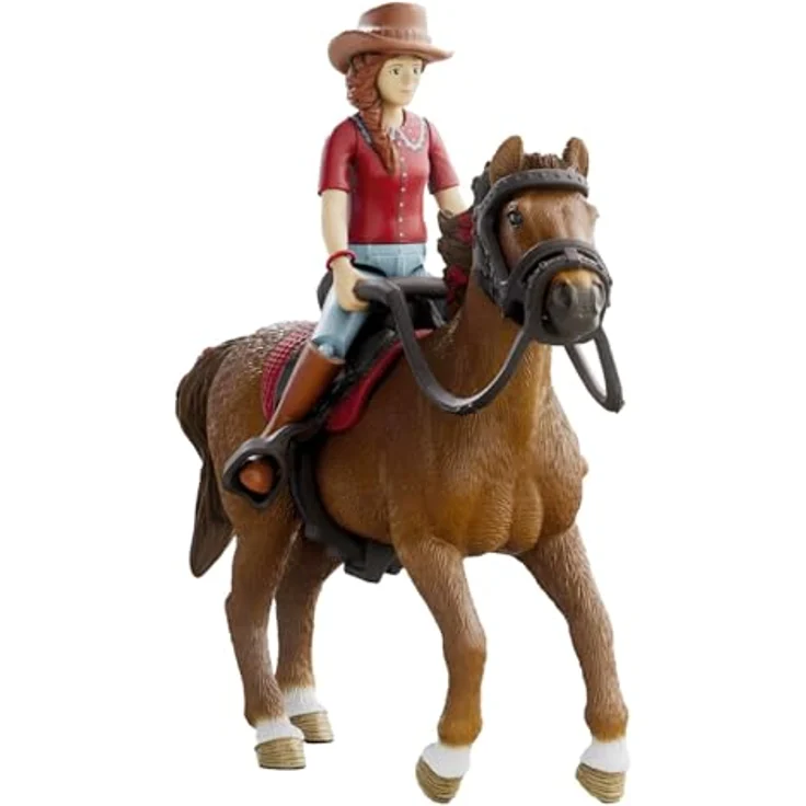 Schleich Hannah & Cayenne - Reiterin und Pferd aus der Horse Club-Serie, bewegliche Figur mit abnehmbarem Sattel und Zaumzeug, braunes Quarter-Horse-Wallach – Bild 1