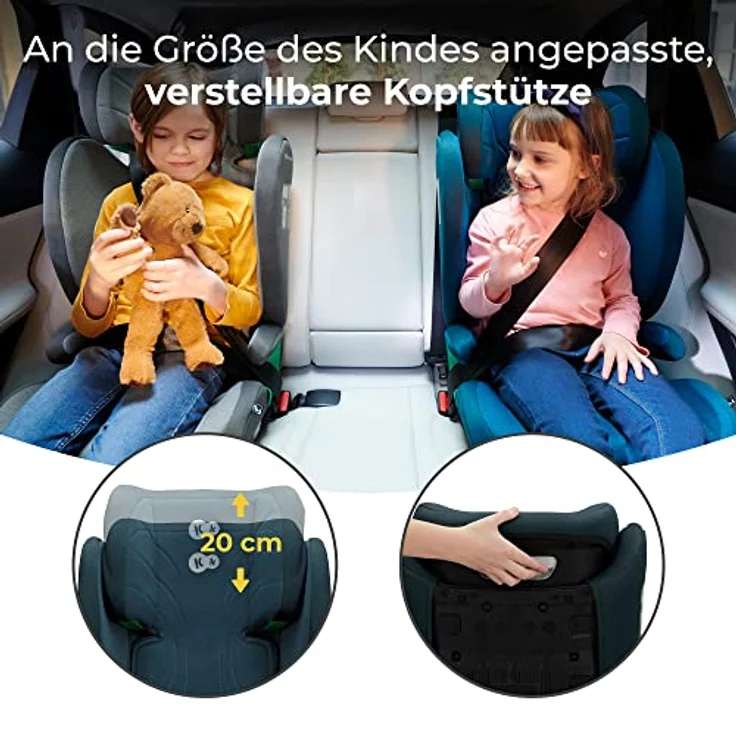 Kinderkraft Kinderautositz JUNIORFIX2, I-SIZE, Autokindersitz, Autositz, Kindersitz mit Isofix, Gruppe 2/3 15-36kg, Einstellbare Rückenlehne und Kopfstütze, Blau – Bild 7