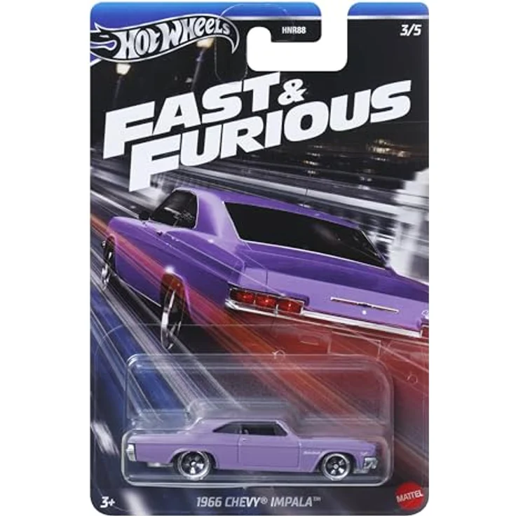 Hot Wheels 1966 Chevrolet Impala HRW53, Spielzeug-Rennwagen im Maßstab 1:64, Metall-Druckguss mit Real Riders-Reifen – Bild 3