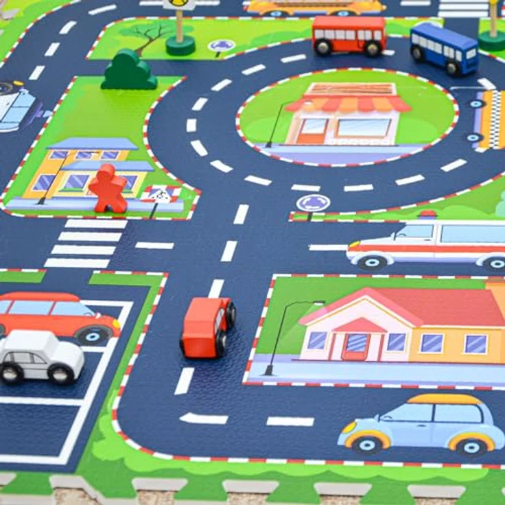 LittleTom 12 Teile Puzzlematte Straße für Kinder - 30x30 Indoor & Outdoor - Spielzeug Autostrasse Puzzle - Spielteppich Straße Spielmatte Auto Kinderteppich in Blau – Bild 5