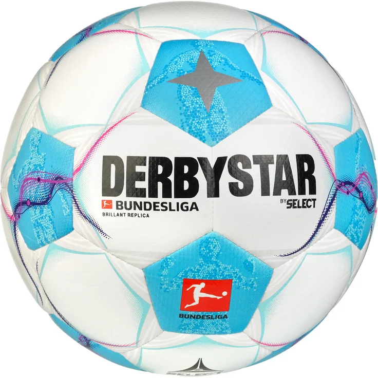 Derbystar Fussball Bundesliga Brillant Replica 2024/2025, Trainingsball 5 - Weiß-Hellblau-Schwarz-Pink