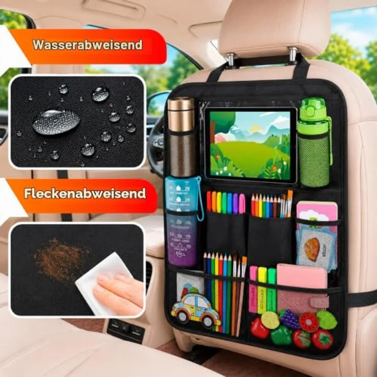 BillyBath Rückenlehnenschutz Auto Kinder, Rücksitzorganizer mit 10 Zoll Tablet-Tasche, 10 Fächern, wasserdichtem Oxford-Stoff, 2 Stück – Bild 4